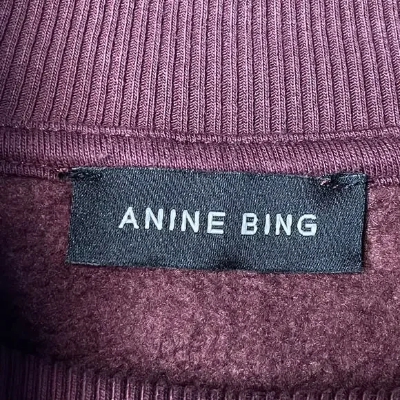 Anine Bing Bradie Designer Logo Crewneck Sweatshirt Burgundy size Large Cotton - Picture 8 of 12